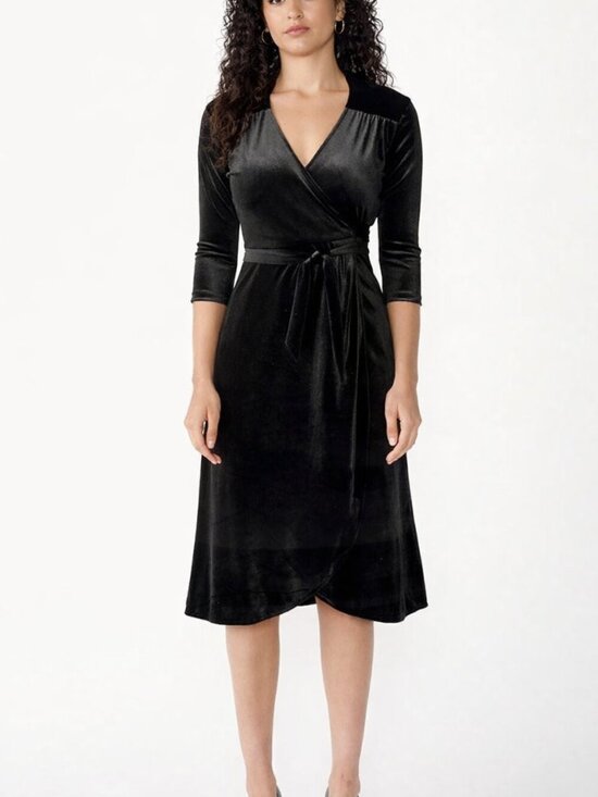cameo Dresses & Skirts - cameo Black Velvet Wrap Midi Dress